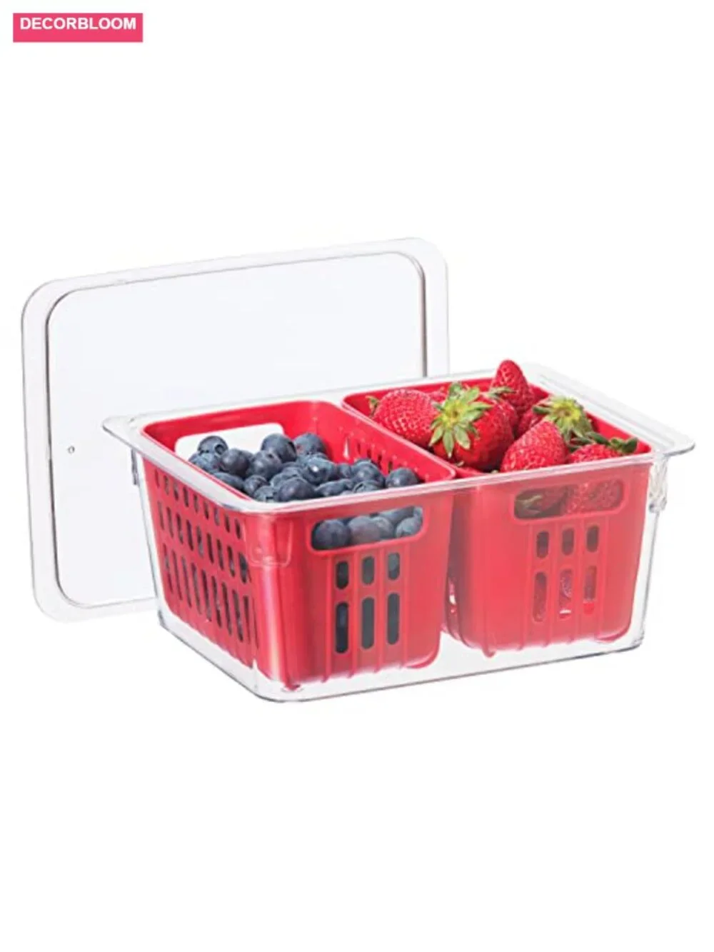 Berry Fresh Container with Double Colander Basket - Fridge Organizer